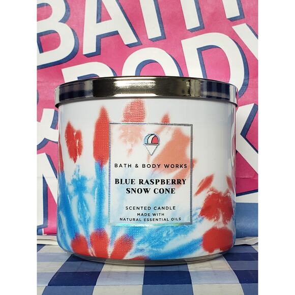 BBW Blue Raspberry Snow Cone Large 3 Wick Candle Home Fragrance Decor - Picture 1 of 2